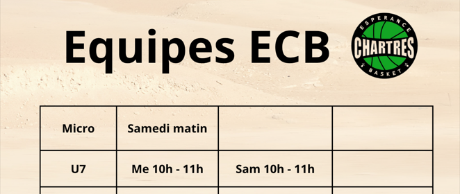 Planning Entraînements Equipes ECB 2026-2027